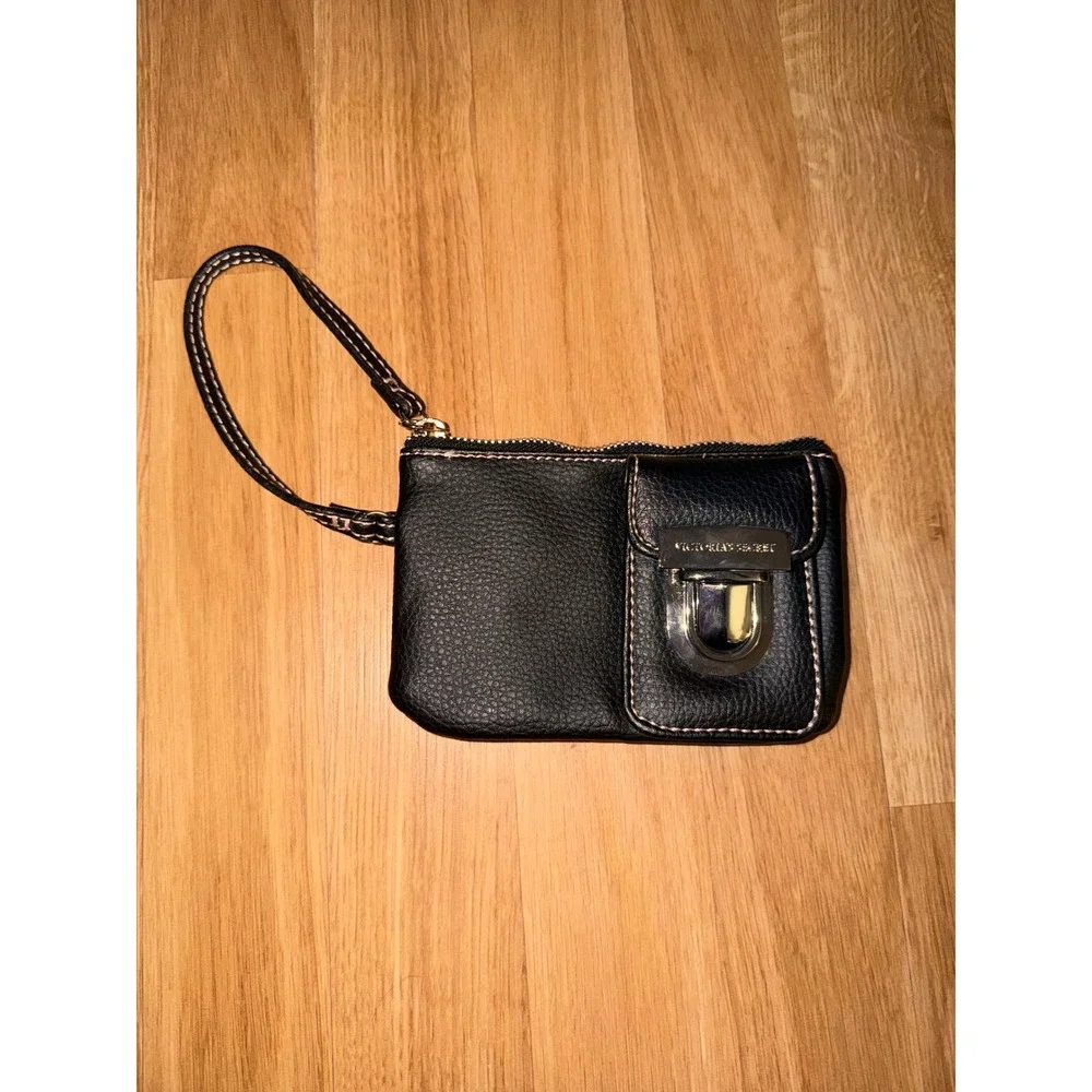 Victoria's Secret Black Pink Wristlet Wallet Y2K Buckle Pocket Zip Pouch.